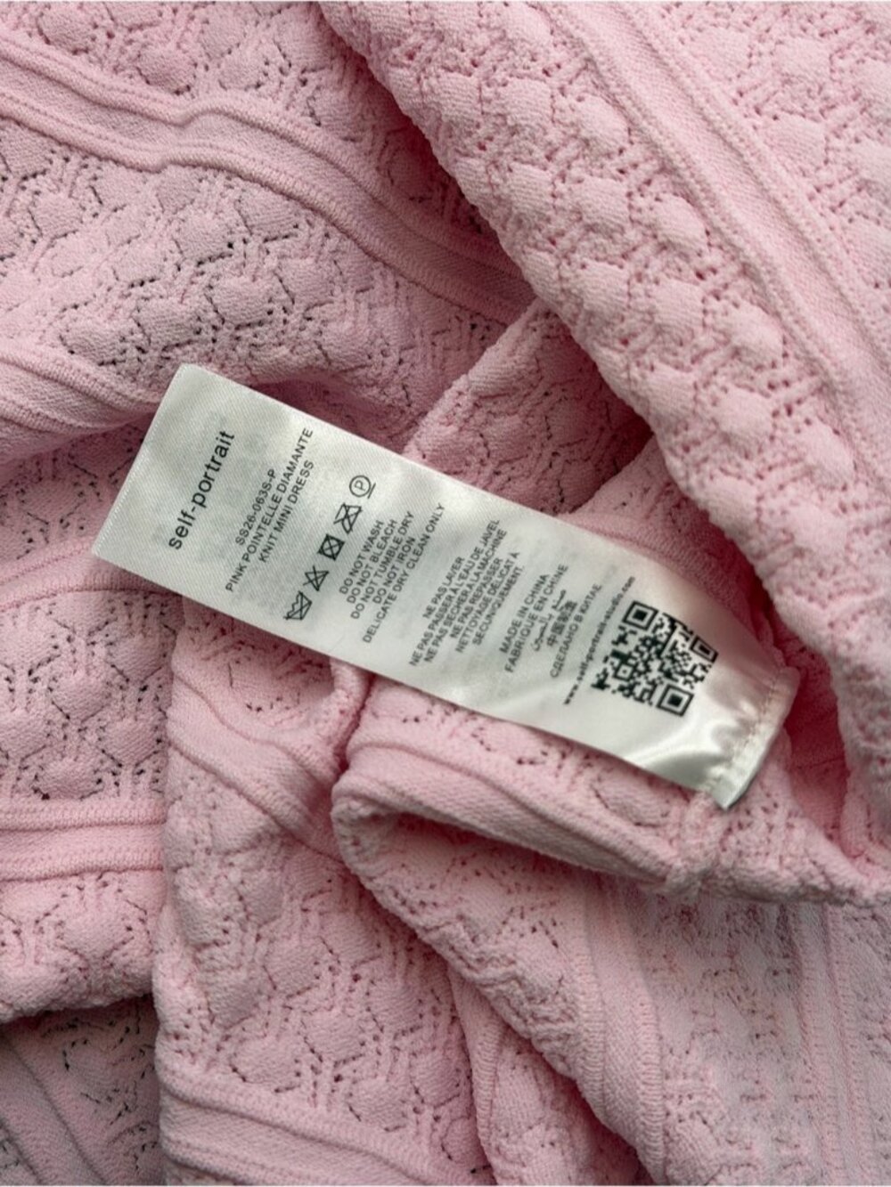 🆕 SELF-PORTRAIT 🧿 NWOT Pink Pointelle Diamante Button Knit Mini Dress, Sz M - Picture 16 of 16
